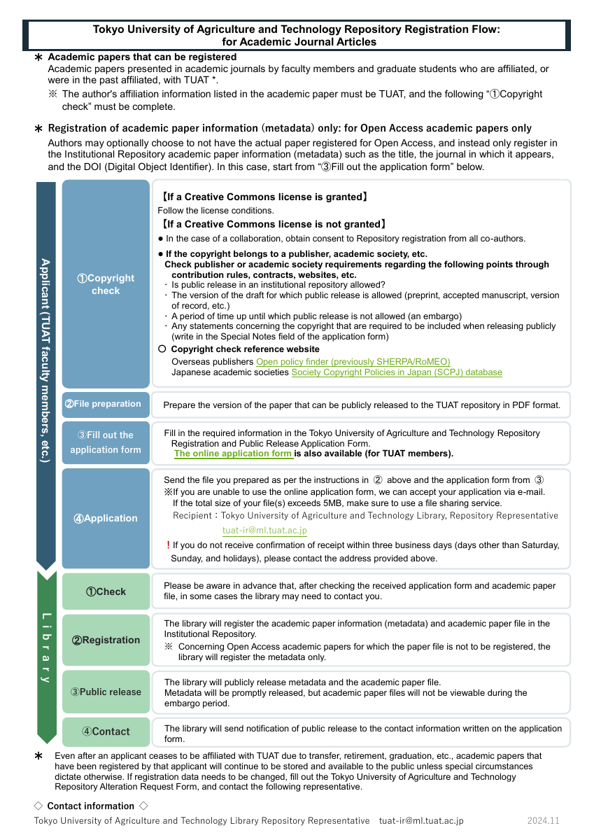 Tokyo University of Agriculture and Technology Repository Registration Flow：for Academic Journal Articles.pdfの1ページ目のサムネイル